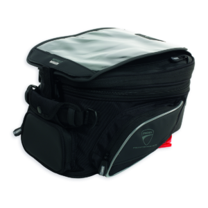 Ducati Tank bag with tank-lock fastener.