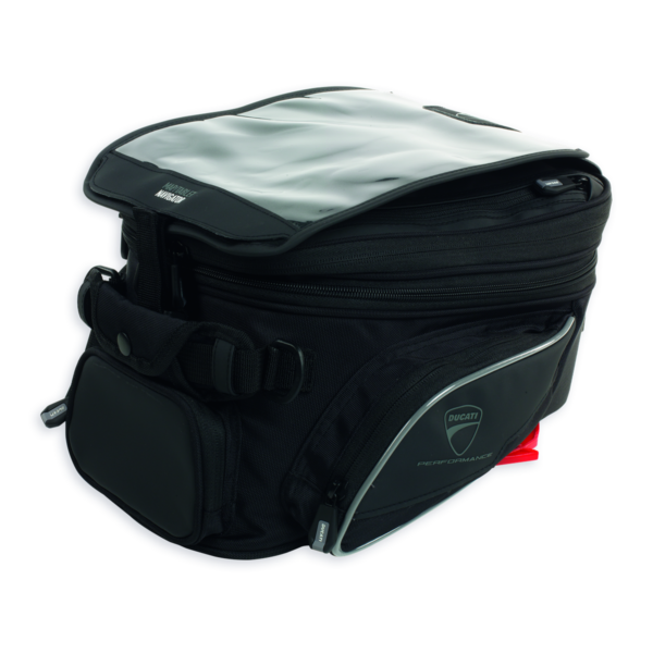 Ducati Tank bag with tank-lock fastener.
